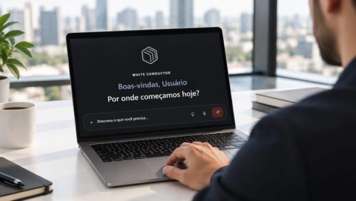 Homem utiliza plataforma do White Conductor em ambiente de escritório